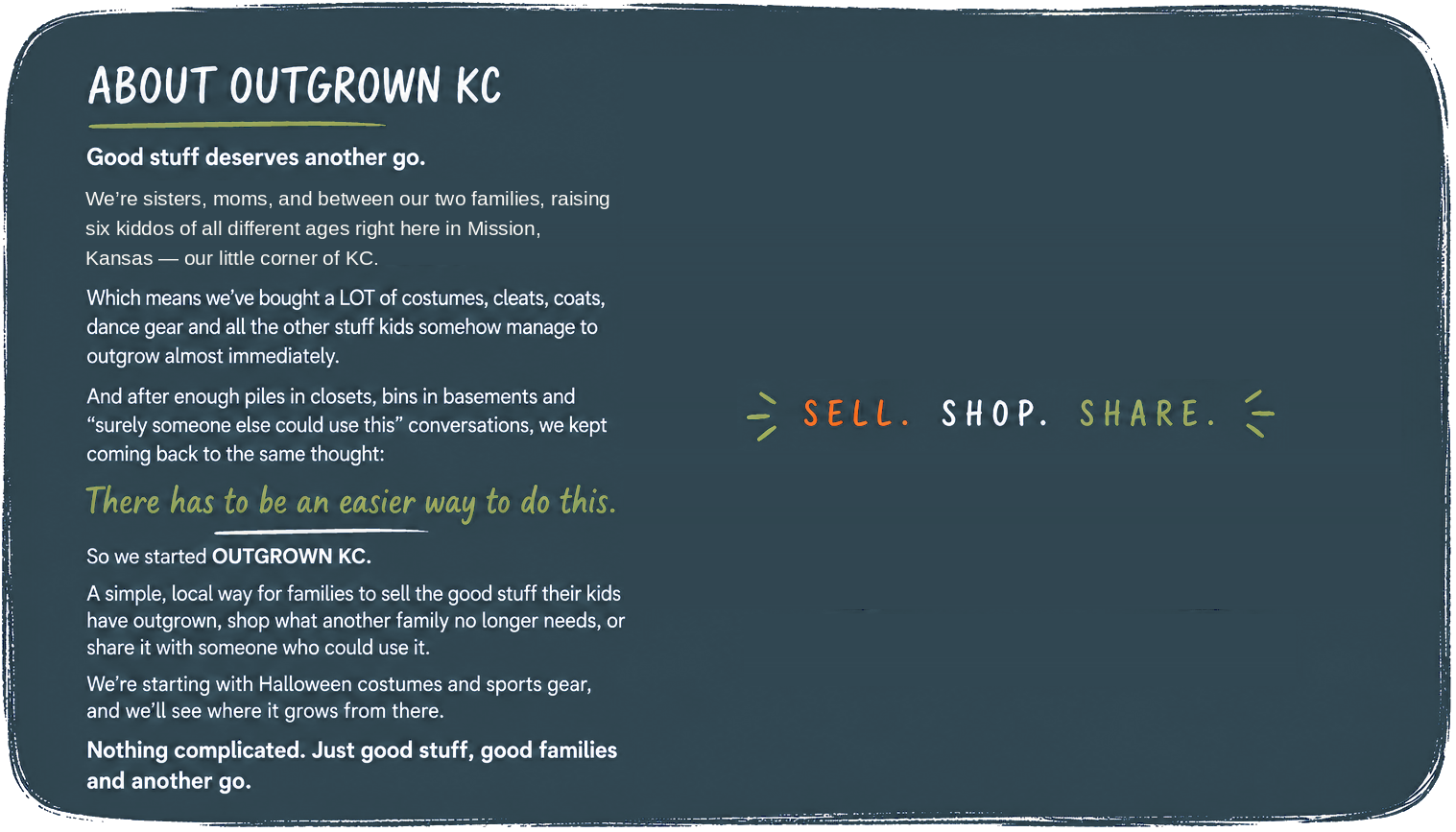 About OUTGROWN KC, started by two sisters and moms in Mission, Kansas.